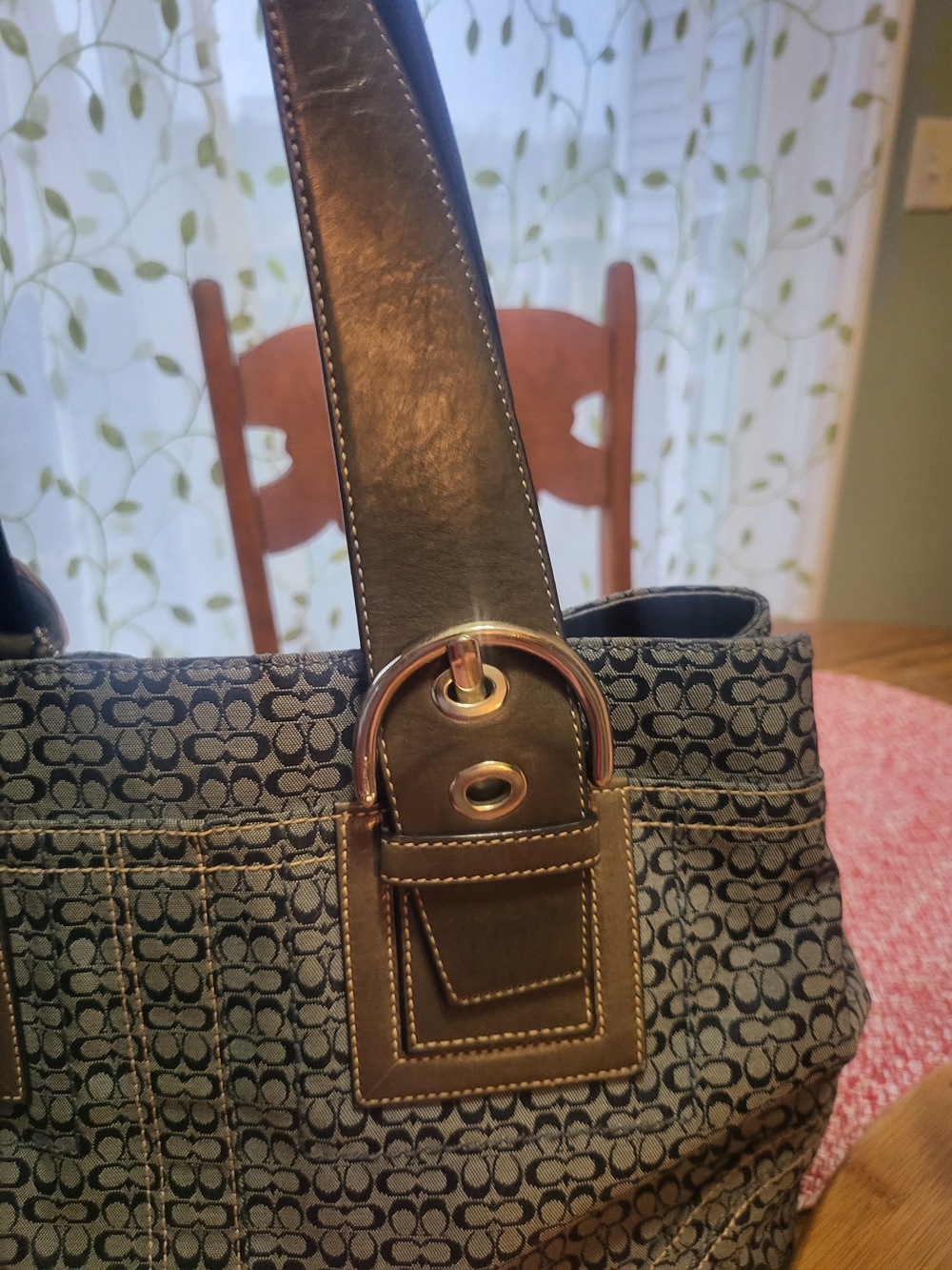 Vintage 2003 Coach Signature Tote – Blue Leather Trim & Silver Hardware 16x11x4 - Picture 5 of 12